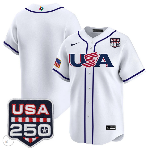 Men Team USA World Baseball Classic 250 America Patch blank white 2026 MLB Jersey->women nhl jersey->Women Jersey